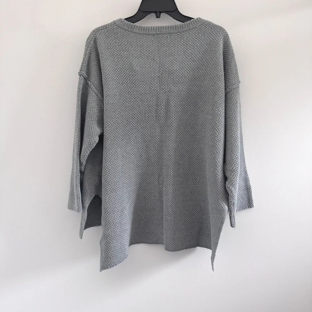 Lulus Sweater Henley Waffle Knit Womens Small Gray Oversized Boho